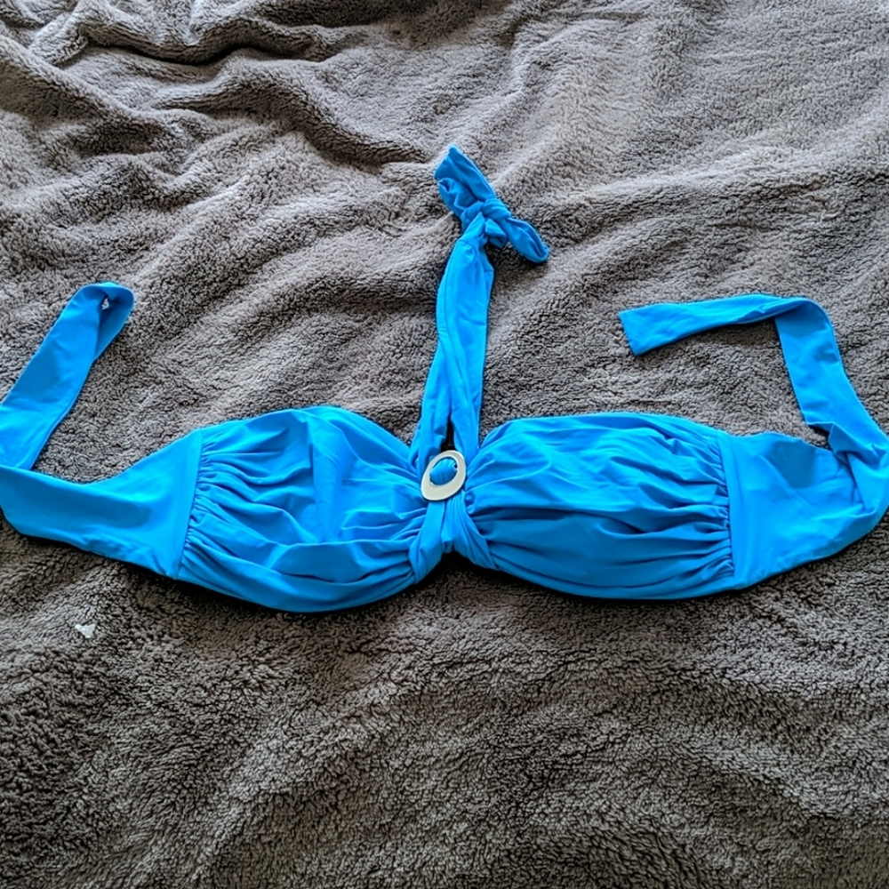 Blue bandeau/halter bikini top 32D/34D
